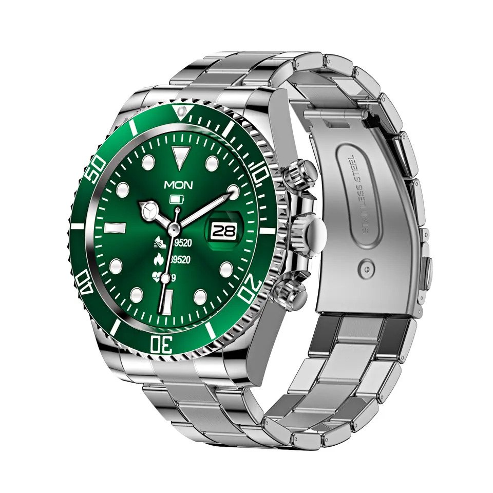 Montre intelligente AW12 Bluetooth pour homme - Moniteur de fréquence cardiaque - Avec SMS et appels - Étanche - Podomètre - En acier inoxydable - Pour téléphone Android - Compatible iPhone