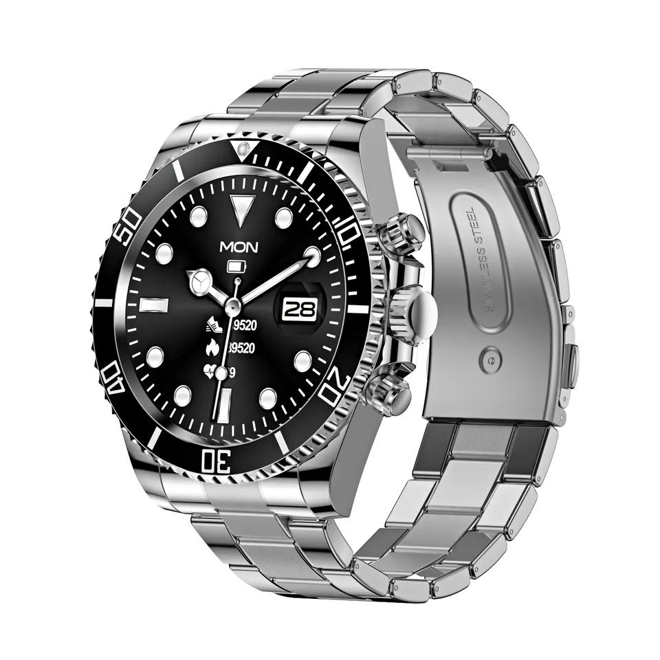 Montre intelligente AW12 Bluetooth pour homme - Moniteur de fréquence cardiaque - Avec SMS et appels - Étanche - Podomètre - En acier inoxydable - Pour téléphone Android - Compatible iPhone – Image 3