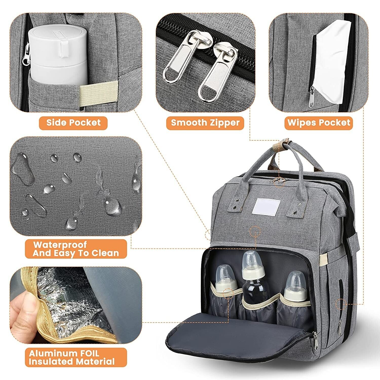 Sac à Langer Multifonction pour bébé 7 En 1 Lit Pliant Sac à Dos Imperméable - couleur au choix – Image 2