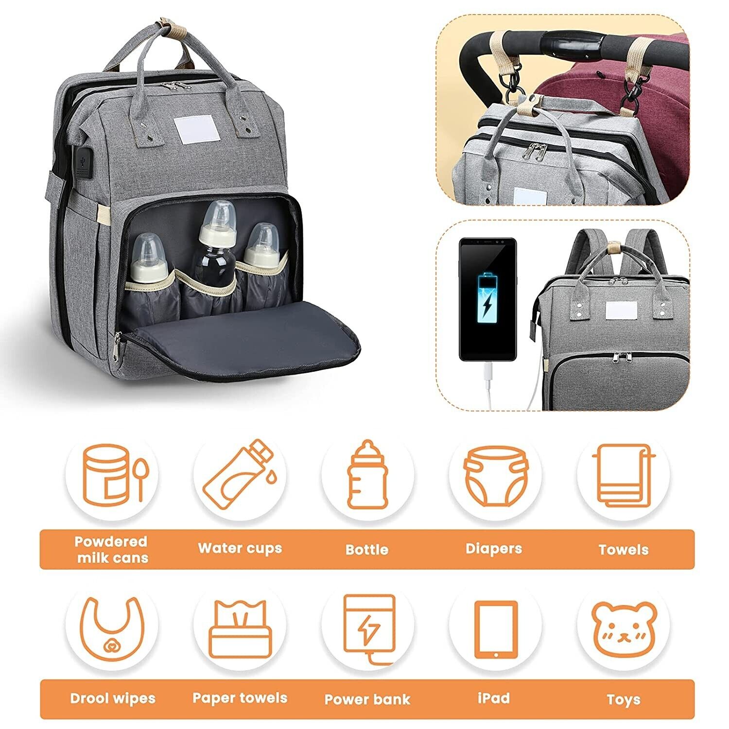 Sac à Langer Multifonction pour bébé 7 En 1 Lit Pliant Sac à Dos Imperméable - couleur au choix – Image 5