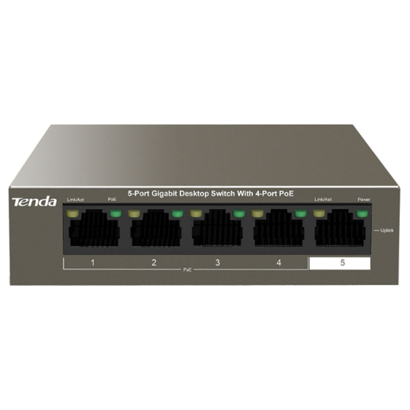Switch 5 ports Gigabit 10/100/1000 Mbps Dont 4 ports PoE+ - Tenda TEG1105P-4-63W