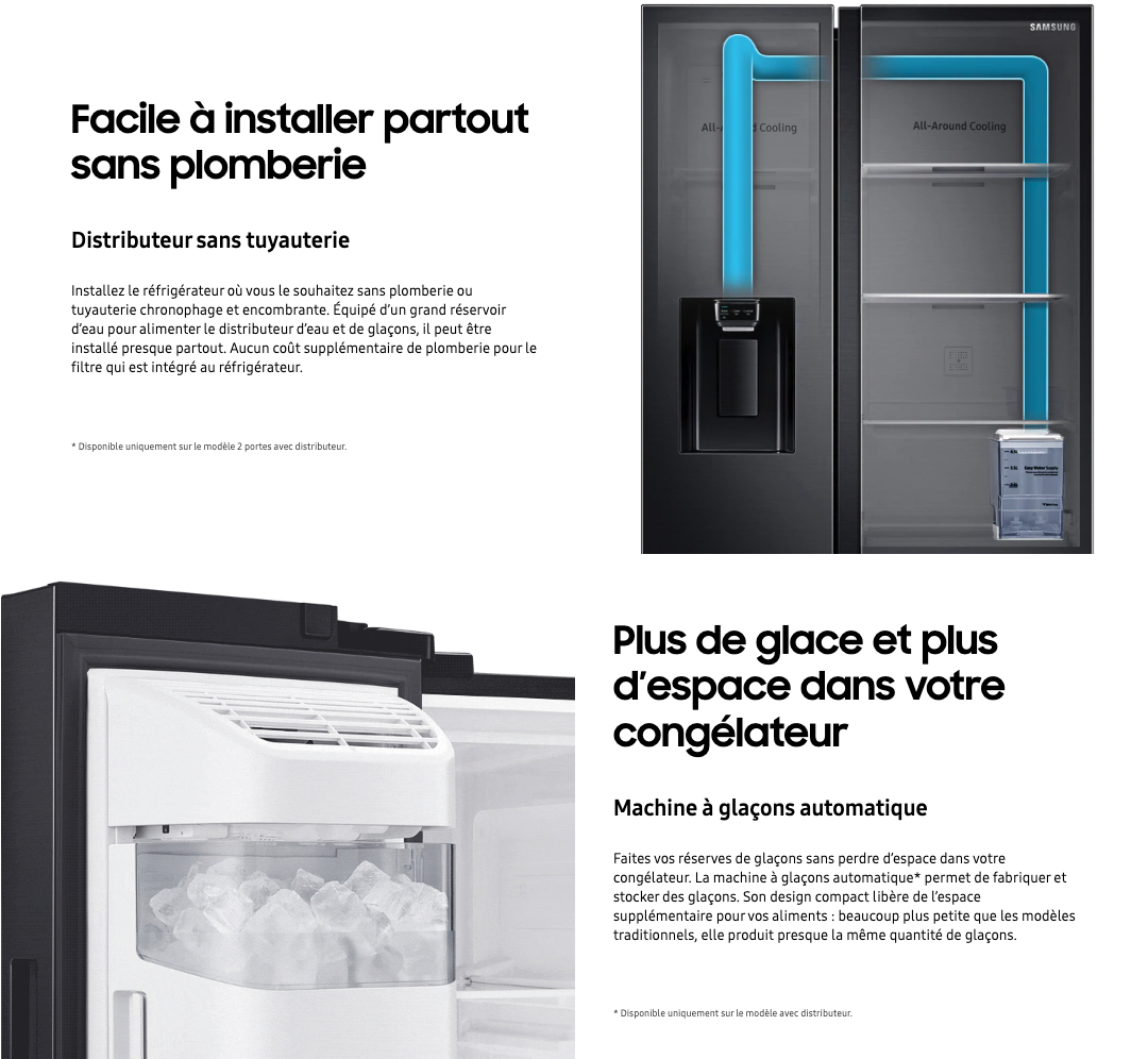 REFRIGERATEUR SAMSUNG SIDE BY SIDE MIROIR FONTAINE RS64R53112A