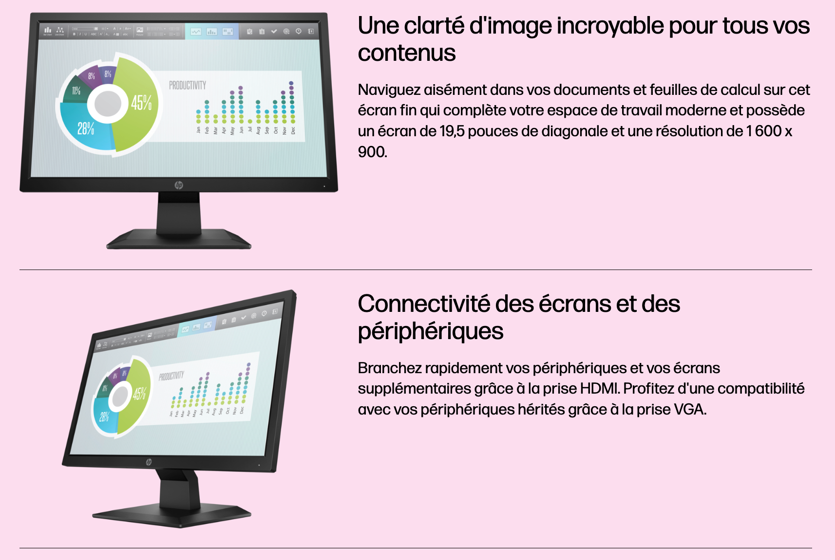 Écran HP P204v 19.5" LED - 1600 x 900 pixels - 5 ms (gris à gris) - Format large 16/9 - Dalle TN - HDMI / DisplayPort / VGA - Noir