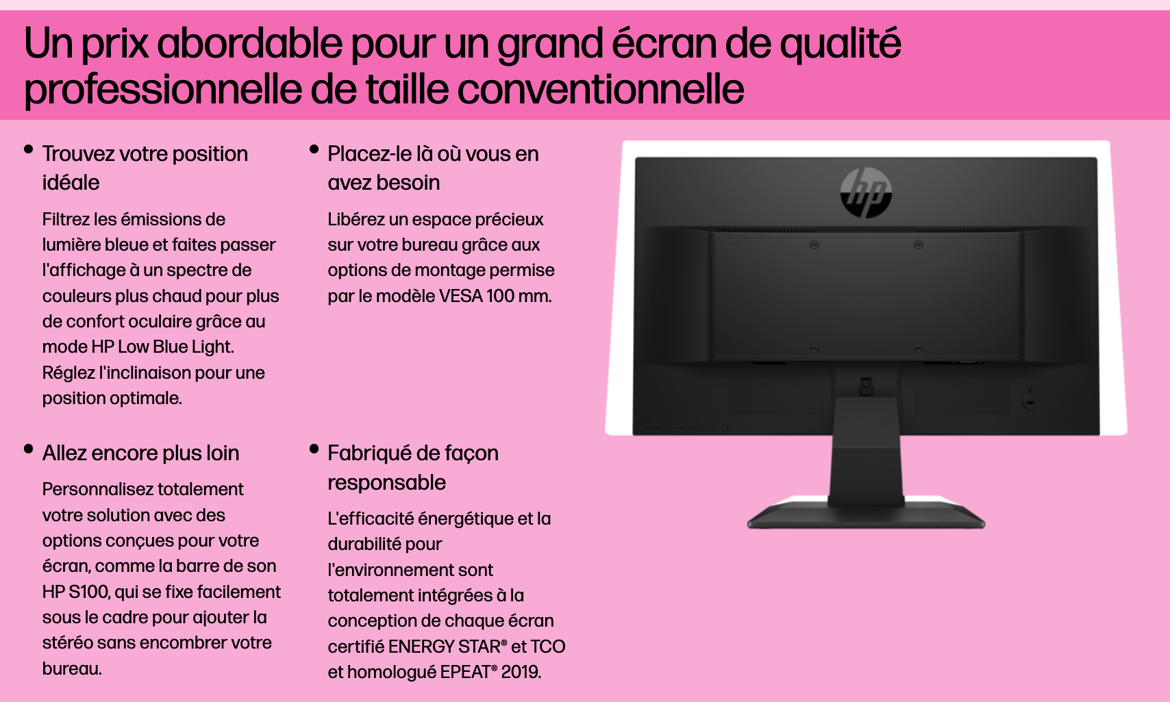 Écran HP P204v 19.5" LED - 1600 x 900 pixels - 5 ms (gris à gris) - Format large 16/9 - Dalle TN - HDMI / DisplayPort / VGA - Noir