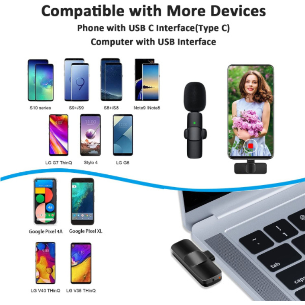 Micro Cravate Sans Fil NHQZ - 2 Micros + Récepteur, Réduction De Bruit, Pour IPhone/Android/PC