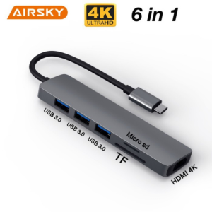 AIRSKY HC-74C 6 en 1 USB-C HUB + Lecteur de CARTE Adaptateur USB C vers HDTV - AIRSKY HC-74C