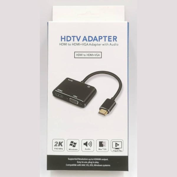 Adaptateur vidéo Full HD 1080P, convertisseur HDMI vers HDMI+VGA, avec câble de chargement Micro-USB, câble Audio 3.5mm - CONVERTISSEUR HDMI TO HDMI+VGA / RS-HDHDVGA