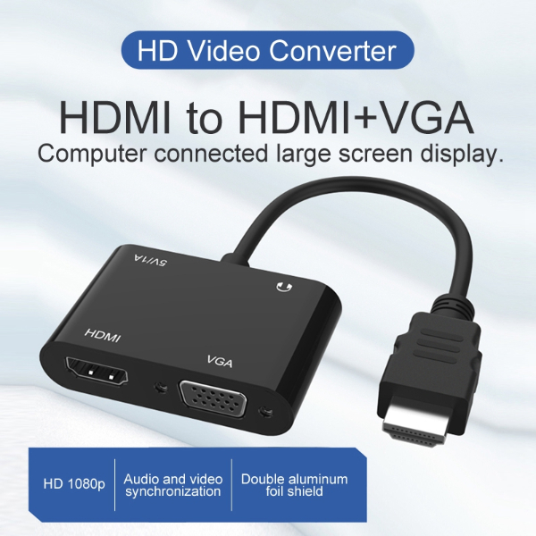 Adaptateur vidéo Full HD 1080P, convertisseur HDMI vers HDMI+VGA, avec câble de chargement Micro-USB, câble Audio 3.5mm - CONVERTISSEUR HDMI TO HDMI+VGA / RS-HDHDVGA – Image 2