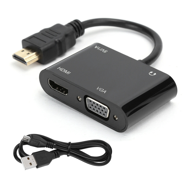 Adaptateur vidéo Full HD 1080P, convertisseur HDMI vers HDMI+VGA, avec câble de chargement Micro-USB, câble Audio 3.5mm - CONVERTISSEUR HDMI TO HDMI+VGA / RS-HDHDVGA – Image 3