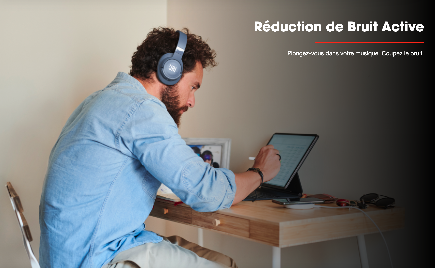 JBL Tune 760NC - Casque circum-aural fermé sans fil - Réduction de bruit active - Bluetooth 5.0 - Commandes/Micro - Autonomie 35h - Pliable