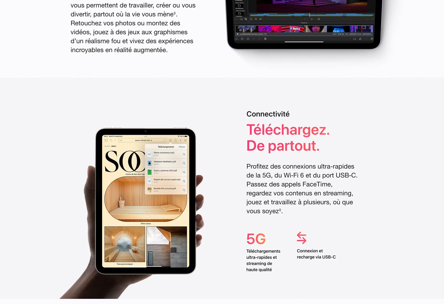 Tablette - Apple A15 Bionic 64 bits - eMMC 256Gb - Écran 8.3" Liquid Retina LED tactile - Wi-Fi AX / Bluetooth 5.0 - Webcam - USB-C - iPadOS 15