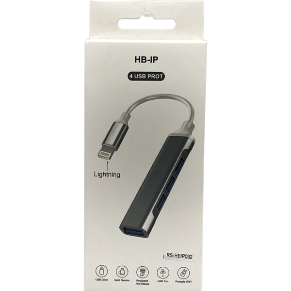 HUB LIGHTNING VERS USB OTG 4 iN 1 AVEC 3 PORTS USB 2.0 ET 1 PORT USB 3.0 PREND EN CHARGE LES MICROPHONES USB, CLE USB, CLAVIER, SOURIS, CARTE SON USB - R SCAR RS-HBIP032