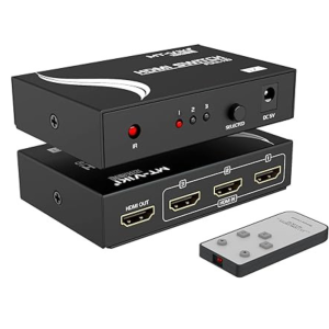 MT-VIKI HDMI Switch 3 in 1 Out 4K HDMI Splitter, Automatic Switch with Remote Metal HDMI Switch Box Hub Support 4K 30Hz 3D HDCP1.4 for PS5 PS4 Xbox DVD Player Fire Stick TV PC - HDMI SWITCH HDMI-301 / 1*3 / 4K