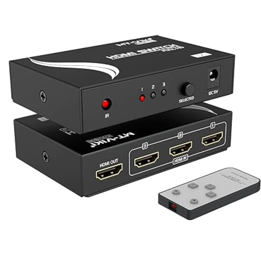 MT-VIKI HDMI Switch 3 in 1 Out 4K HDMI Splitter, Automatic Switch with Remote Metal HDMI Switch Box Hub Support 4K 30Hz 3D HDCP1.4 for PS5 PS4 Xbox DVD Player Fire Stick TV PC - HDMI SWITCH HDMI-301 / 1*3 / 4K