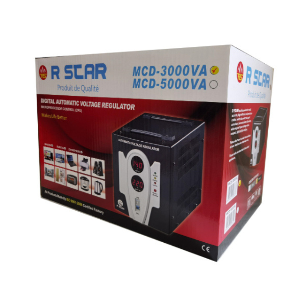 Régulateur de tension automatique à LED 3000VA, contrôle par microprocesseur - R SCAR MCD-3000VA