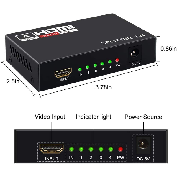 Répartiteur HDMI 1x4 Ports v1.4 Alimenté 4K/2K Full Ultra HD 1080p - SPLITTER HDMI 1X4 4K -ULTRA HD RS-SHD1X4 – Image 5