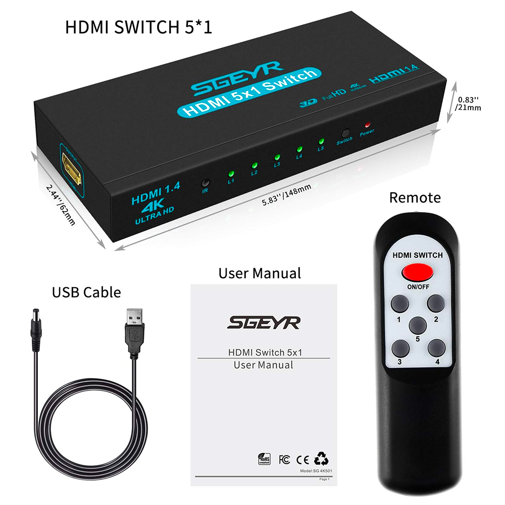 SWITCH MULTIPORTS HDMI-501 / 1*5 / 4K - 5 PORTS