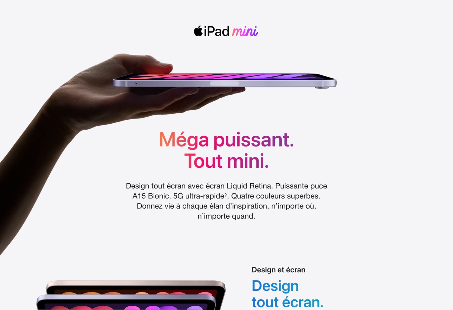 Tablette - Apple A15 Bionic 64 bits - eMMC 256Gb - Écran 8.3" Liquid Retina LED tactile - Wi-Fi AX / Bluetooth 5.0 - Webcam - USB-C - iPadOS 15