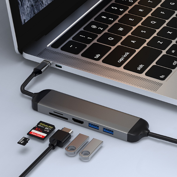 WIWU Alpha 5 In 1 USB-C Hub A521H, Gray - WIWU ALPHA 5 IN 1 USB-C HUB M X PRO