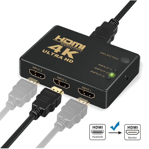 HDMI Switch , GANA Switch HDMI 3 Ports Commutateur HDMI Sélecteur Splitter Manuel | 3 Entrées à 1 Sortie HDMI Switcher | Full HD 4K / 3D Pris en Charge avec Un Câble Haute Vitesse - SWITCH HDMI 3 PORT 3T01 3 TO 1 / RS-HDMI302 vente en ligne Dakar sénégal