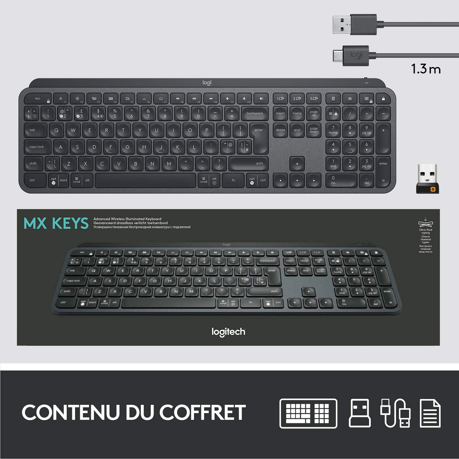 LOGITECH CLAVIER ORDINATEUR MX KEYS ORIGINAL POUR PC/MAC/MACBOOK
