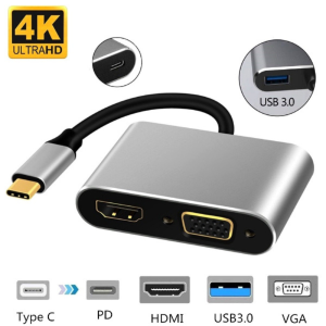 Hub 4 in 1 Usb C vers Hdmi 4k Vga Usb 3.0 Pd Charge Thunderbolt 3 Adaptateurs Usb C vers Vga - ADAPTER 4 IN 1 4IN1-A