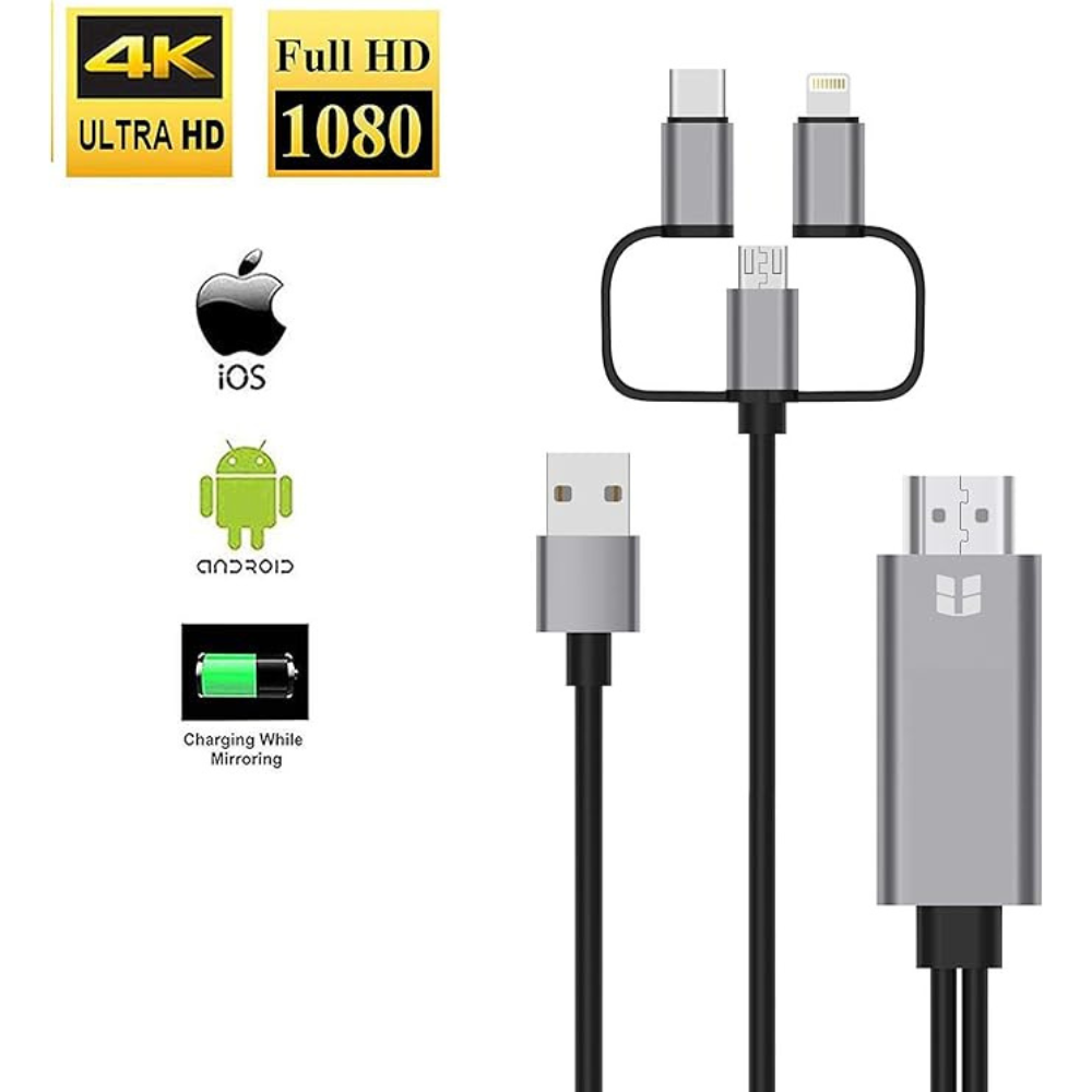 Convertisseur HDTV CABLE 3 IN 1 FOR LIGHTING MICRO USB TYPE-C CONNECTOR HDMI FOR TV – Image 3
