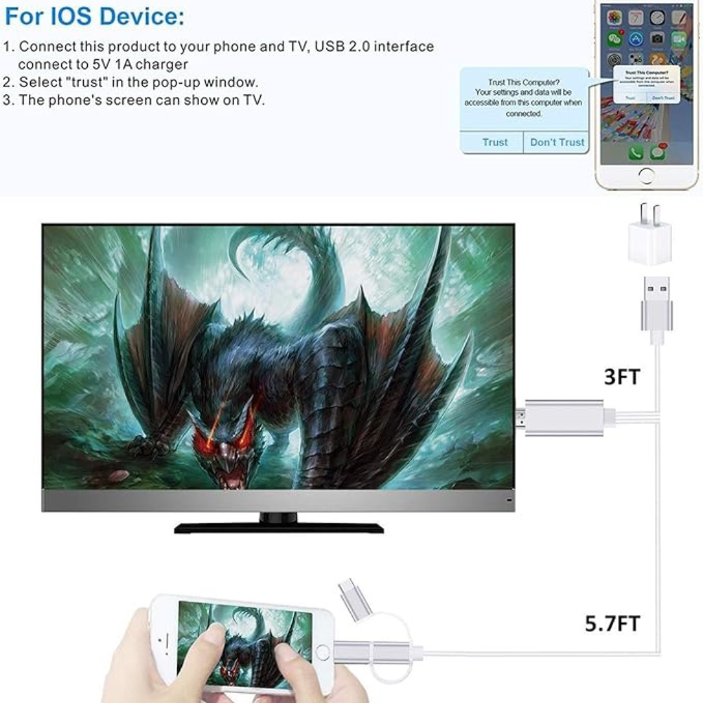 Convertisseur HDTV CABLE 3 IN 1 FOR LIGHTING MICRO USB TYPE-C CONNECTOR HDMI FOR TV – Image 4