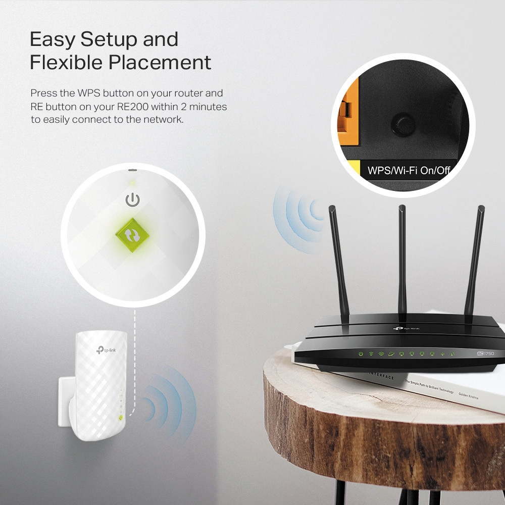 TP-LINK RE200 - Répéteur de signal WiFi AC750 Mbps Dual-Band (AC450 + N300)
