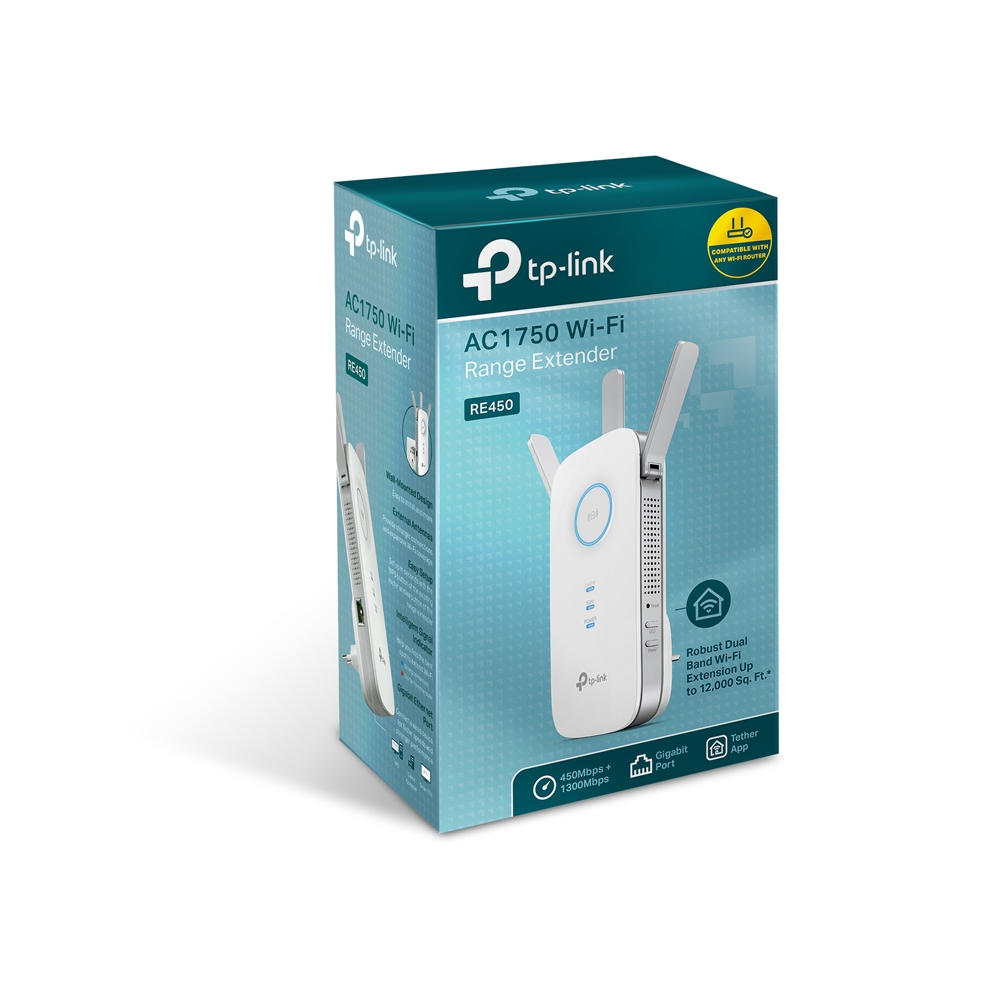 Répéteur WiFi AC1200 Double Bande - Amplificateur De Signal Jusqu'à 12000 Pi², 2 Ports Ethernet, Installation Facile