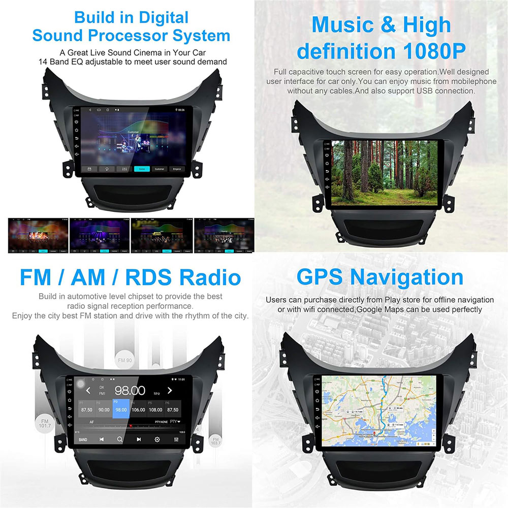 Autoradio Android 11 2 + 32 Go pour Hyundai Elantra 2011 2012 2013 avec Apple Carplay Android Auto écran tactile 9 OU 10" FM RDS HiFi Bluetooth WiFi GPS + caméra de recul et micro Dakar, Diourbel, Fatick, Kaffrine, Kédougou, Kaolack, Kolda, Louga, Matam, Saint Louis, Sédhiou, Tambacounda, Thiès, Ziguinchor