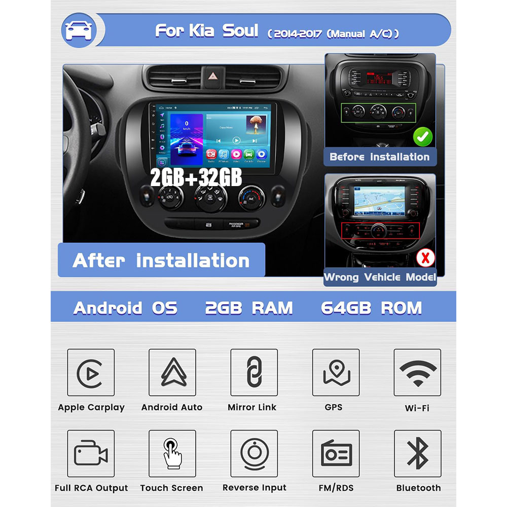 Autoradio Android pour Kia Soul 2014-2017 2GB+32GB CarPlay et Android Auto - Ecran de 9 à. 10 pouces - GPS Mirror Link BT FM RDS AHD WiFi et Camera de recul Dakar, Diourbel, Fatick, Kaffrine, Kédougou, Kaolack, Kolda, Louga, Matam, Saint Louis, Sédhiou, Tambacounda, Thiès, Ziguinchor