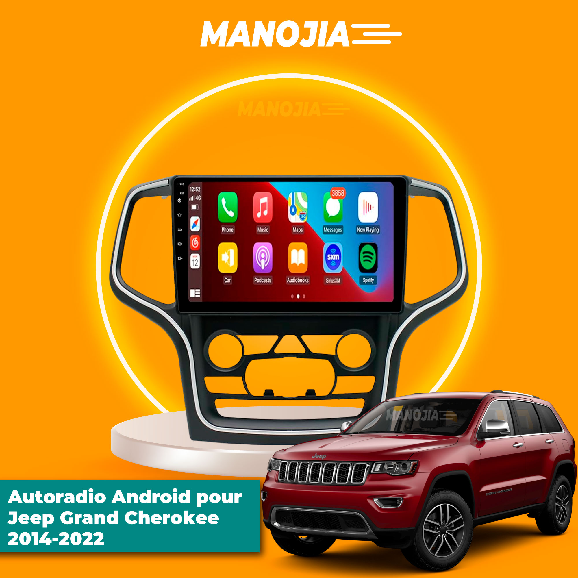Autoradio Android 11 pour Jeep Grand Cherokee 2014-2022, 2gb de ram et 32gb de rom, Lecteur Multimédia de Voiture Navigateur GPS Écran Tactile 9 ou 10 Pouces avec Caméra de Recul