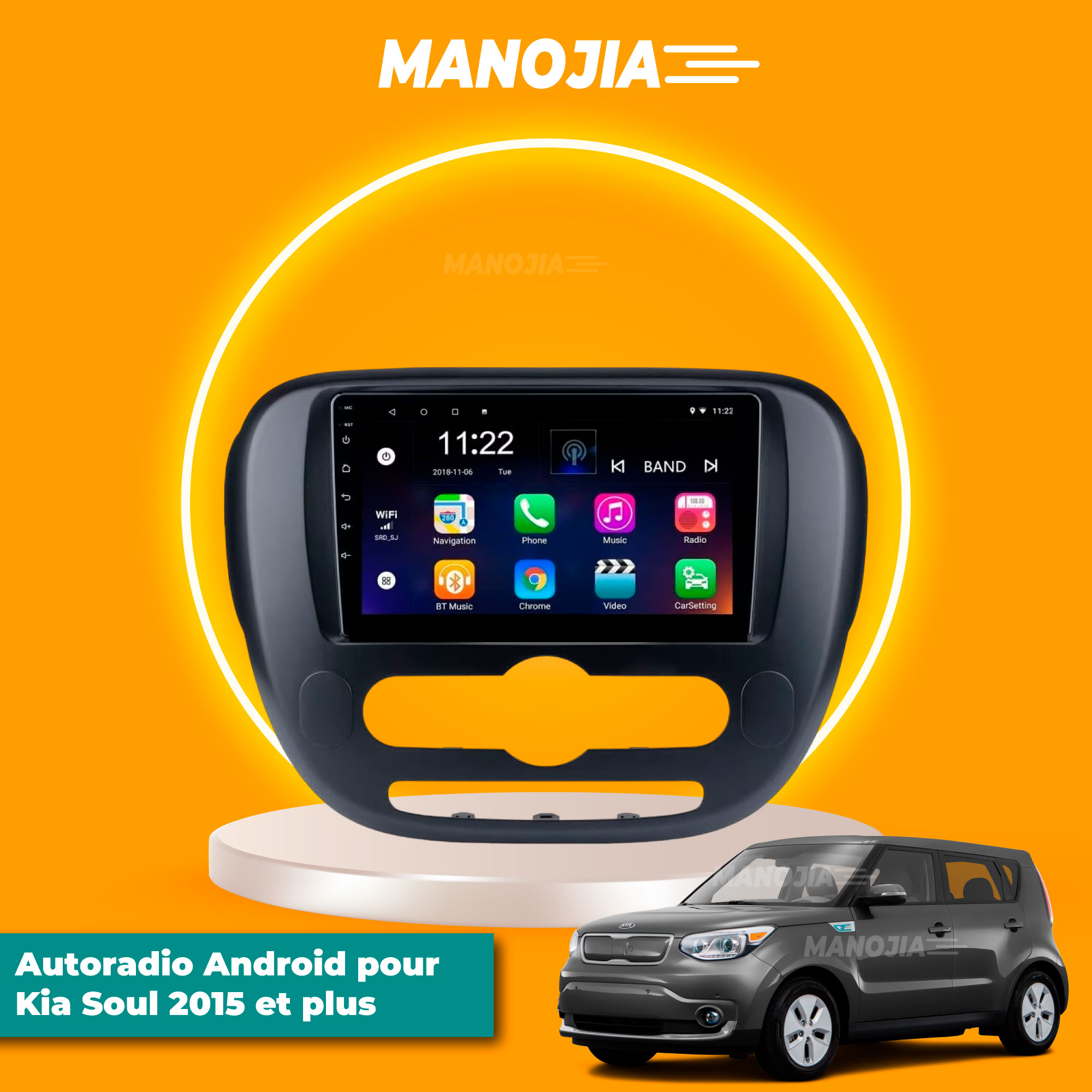 Autoradio Android pour Kia Soul 2014-2017 2GB+32GB CarPlay et Android Auto - Ecran de 9 à 10 pouces - GPS Mirror Link BT FM RDS AHD WiFi et Camera de recul