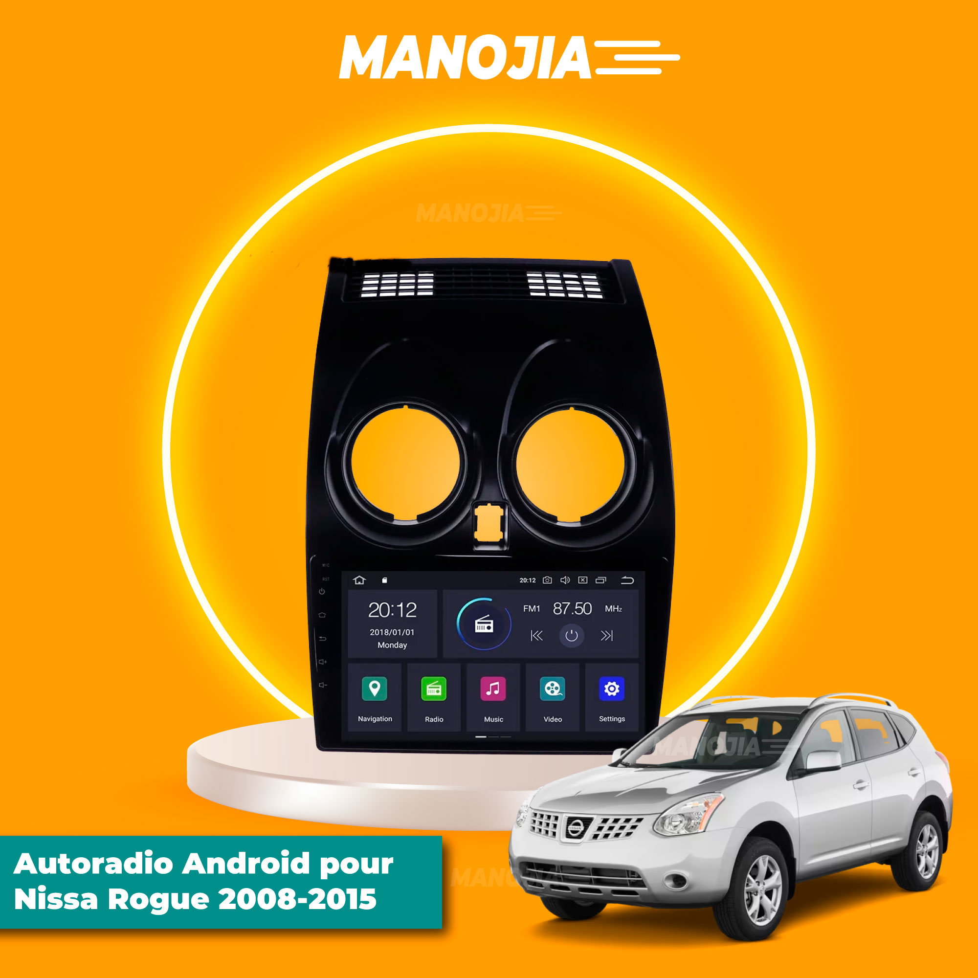 Autoradio Android pour Nissan Rogue 2008-2015 Écran tactile HD, Contrôle du volant intégré carplay sans fil Android Auto Caméra de recul - 2GB RAM + 32GB ROM
