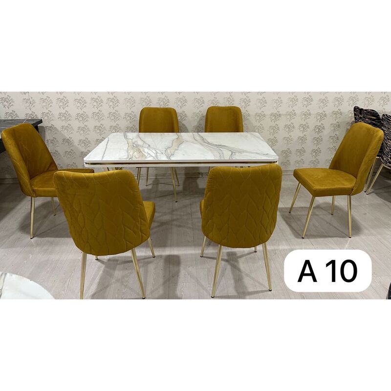 TABLE A MANGER 6PLACES 80X140 METAL BLANC-DORE A10