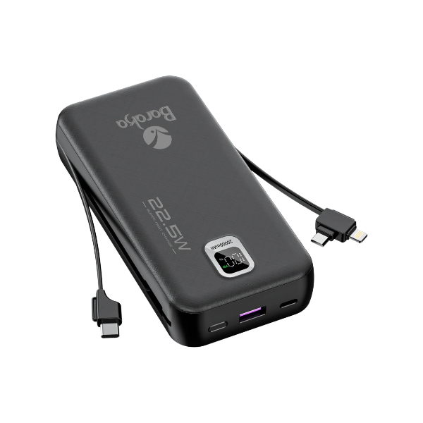 Power Bank 20000mAh Noir Avec 1 Entrée Type-C Et 2 Sorties Type-C & USB + 2 Sorties Cable Lightning/Micro & Cable Type-C – Image 2
