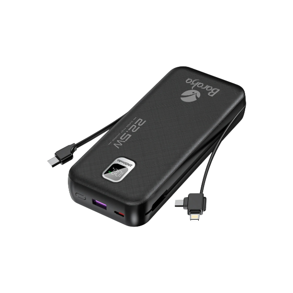 Power Bank 20000mAh Noir Avec 1 Entrée Type-C Et 2 Sorties Type-C & USB + 2 Sorties Cable Lightning/Micro & Cable Type-C – Image 3