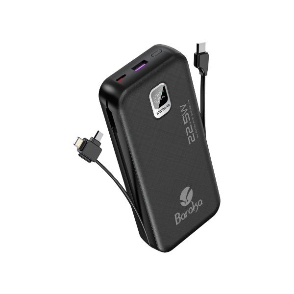 Power Bank 20000mAh Noir Avec 1 Entrée Type-C Et 2 Sorties Type-C & USB + 2 Sorties Cable Lightning/Micro & Cable Type-C – Image 4