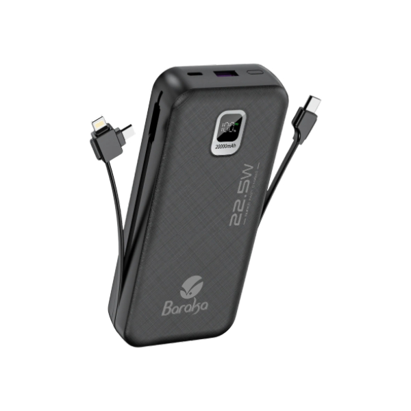 Power Bank 20000mAh Noir Avec 1 Entrée Type-C Et 2 Sorties Type-C & USB + 2 Sorties Cable Lightning/Micro & Cable Type-C – Image 5