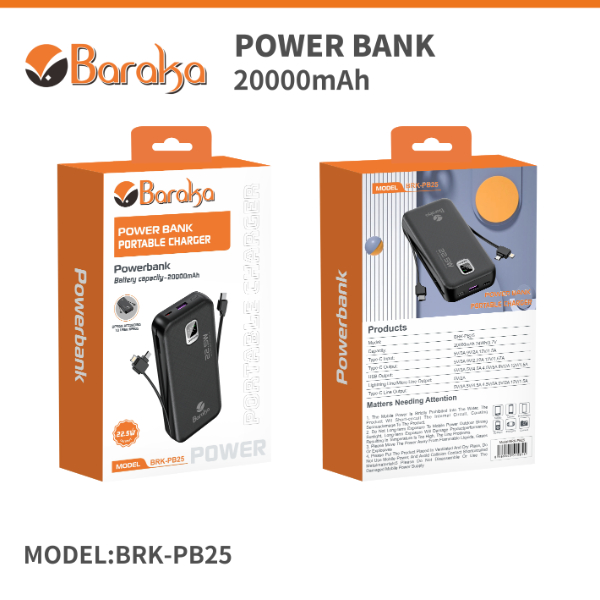 Power Bank 20000mAh Noir Avec 1 Entrée Type-C Et 2 Sorties Type-C & USB + 2 Sorties Cable Lightning/Micro & Cable Type-C – Image 6