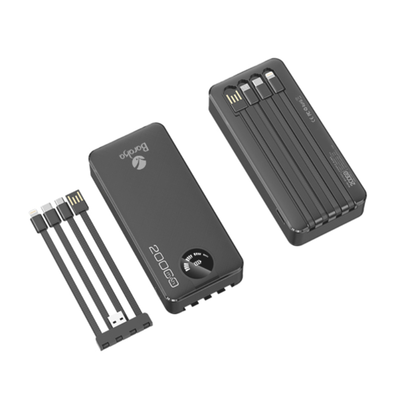 Power Bank 20000mAh Noir Avec 1 Entrée Cable USB/Type-C Et 1 Sortie Cable USB/Micro + 2 Sorties Cable Lightning/Type-C