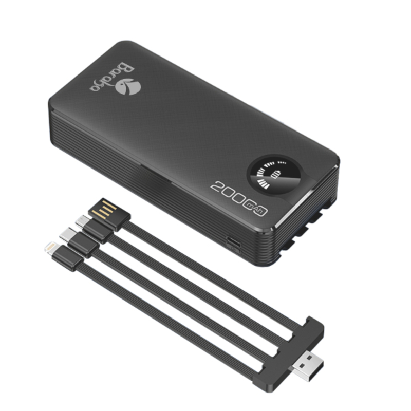 Power Bank 20000mAh Noir Avec 1 Entrée Cable USB/Type-C Et 1 Sortie Cable USB/Micro + 2 Sorties Cable Lightning/Type-C