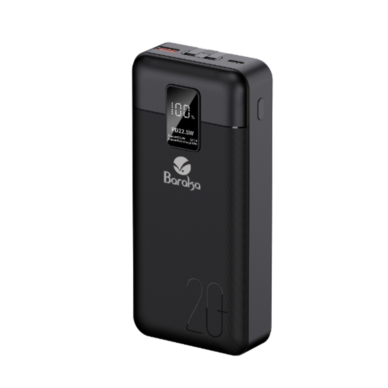 Power Bank 20000mAh Noir Avec 1 Entrée Type-C Et 2 Sorties USB & Type-C + 2 Sorties Cable Type-C & Lightning