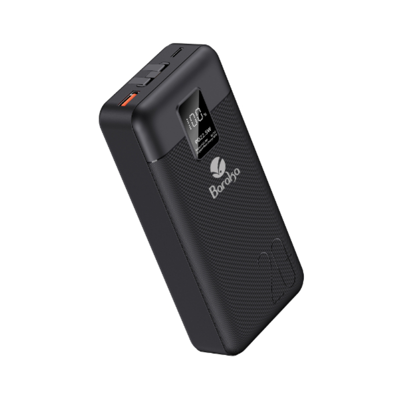 Power Bank 20000mAh Noir Avec 1 Entrée Type-C Et 2 Sorties USB & Type-C + 2 Sorties Cable Type-C & Lightning