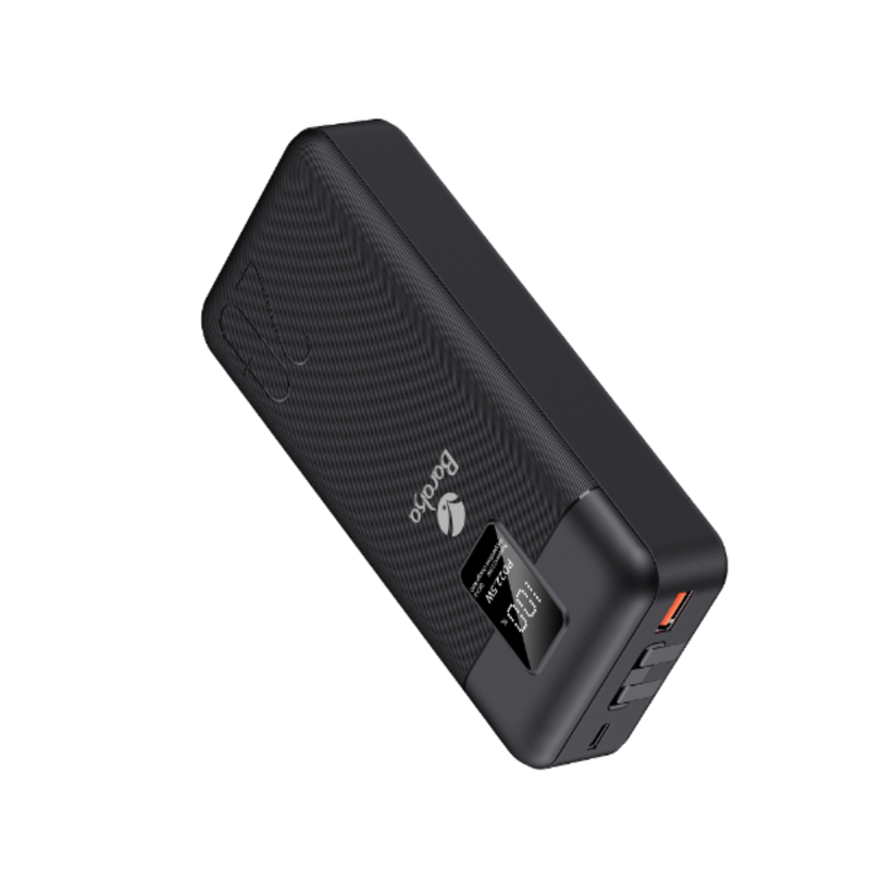Power Bank 20000mAh Noir Avec 1 Entrée Type-C Et 2 Sorties USB & Type-C + 2 Sorties Cable Type-C & Lightning