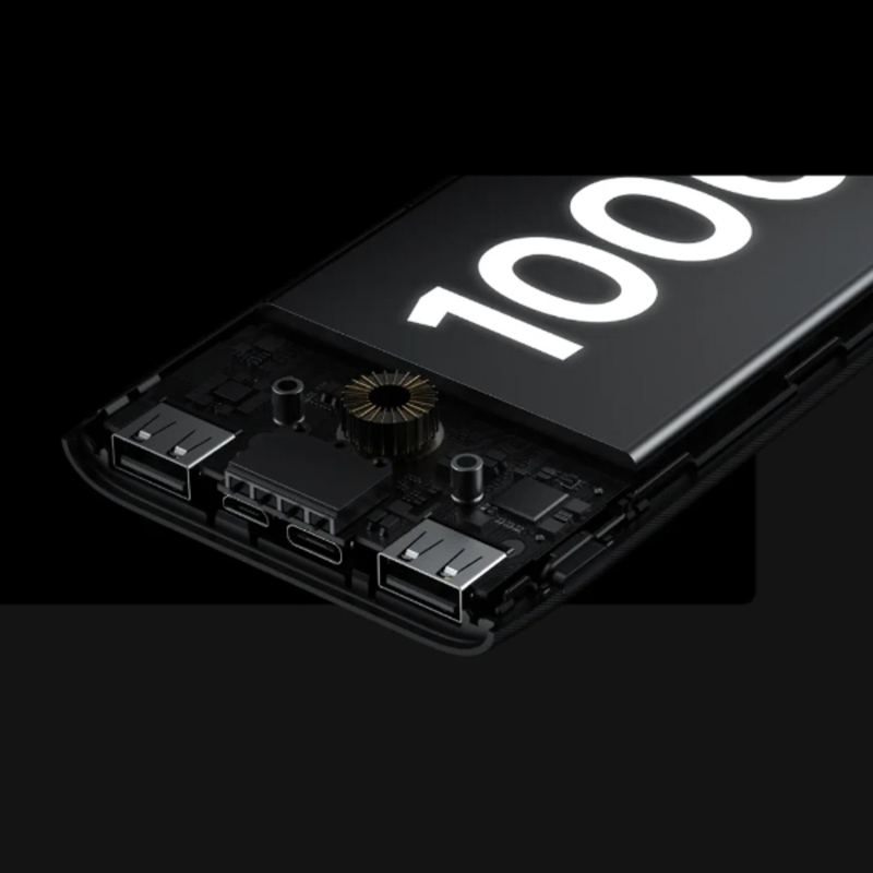 Power Bank 10000mAh Noir Avec 1 Entrée Micro/Type-C Et 2 Sorties USB