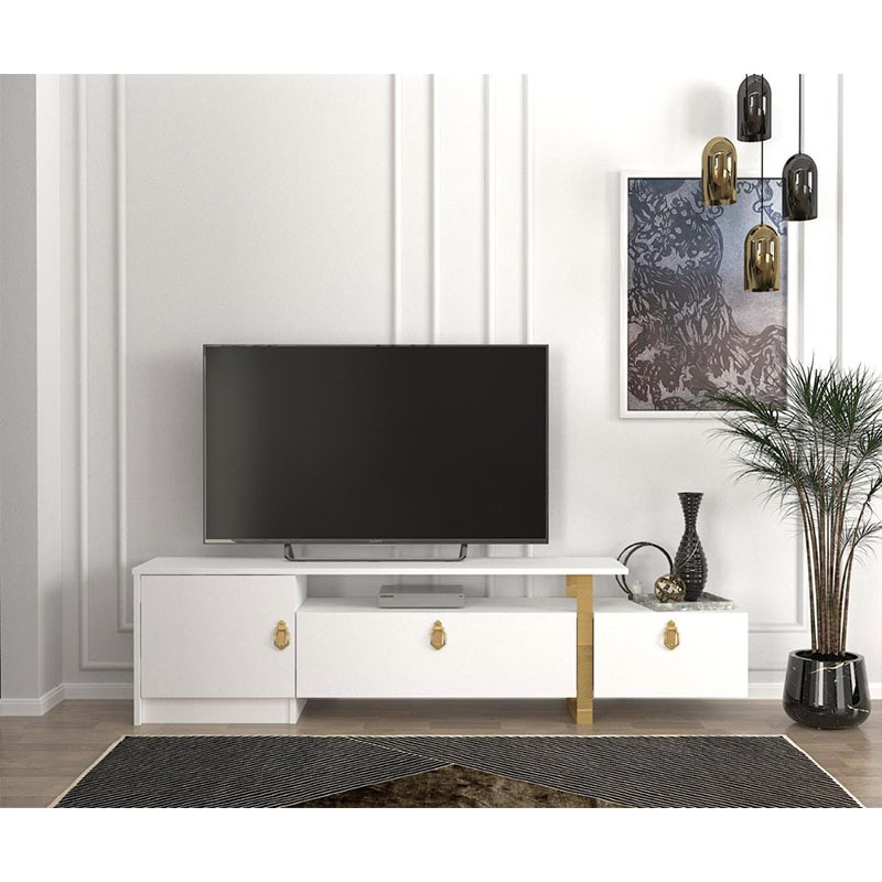 TABLE TELEVISEUR ARAMIS STAND WHITE GOLD T102