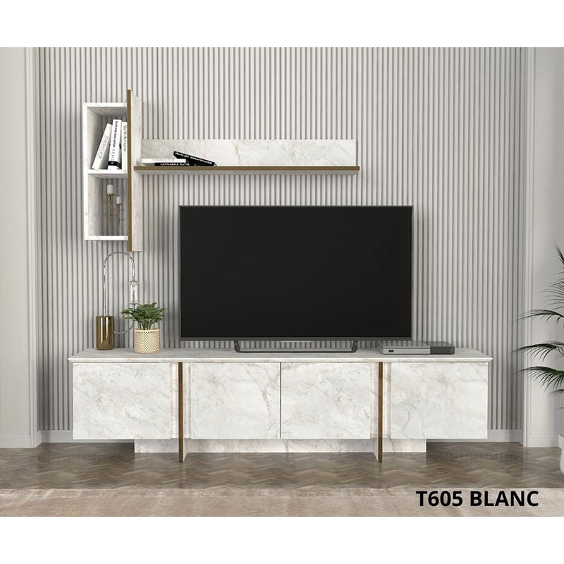 TABLE TELEVISEUR NABOU MARBLE UNIT WHITE T605B