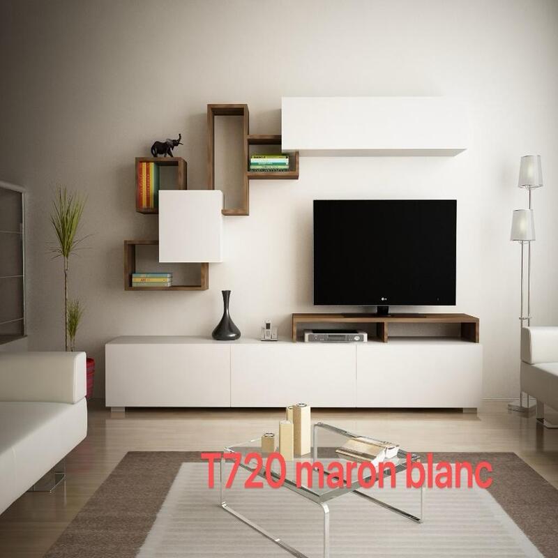 TABLE TELEVISEUR PELIT TV UNIT 3CARTONS BLANC MARRON T720-BLA